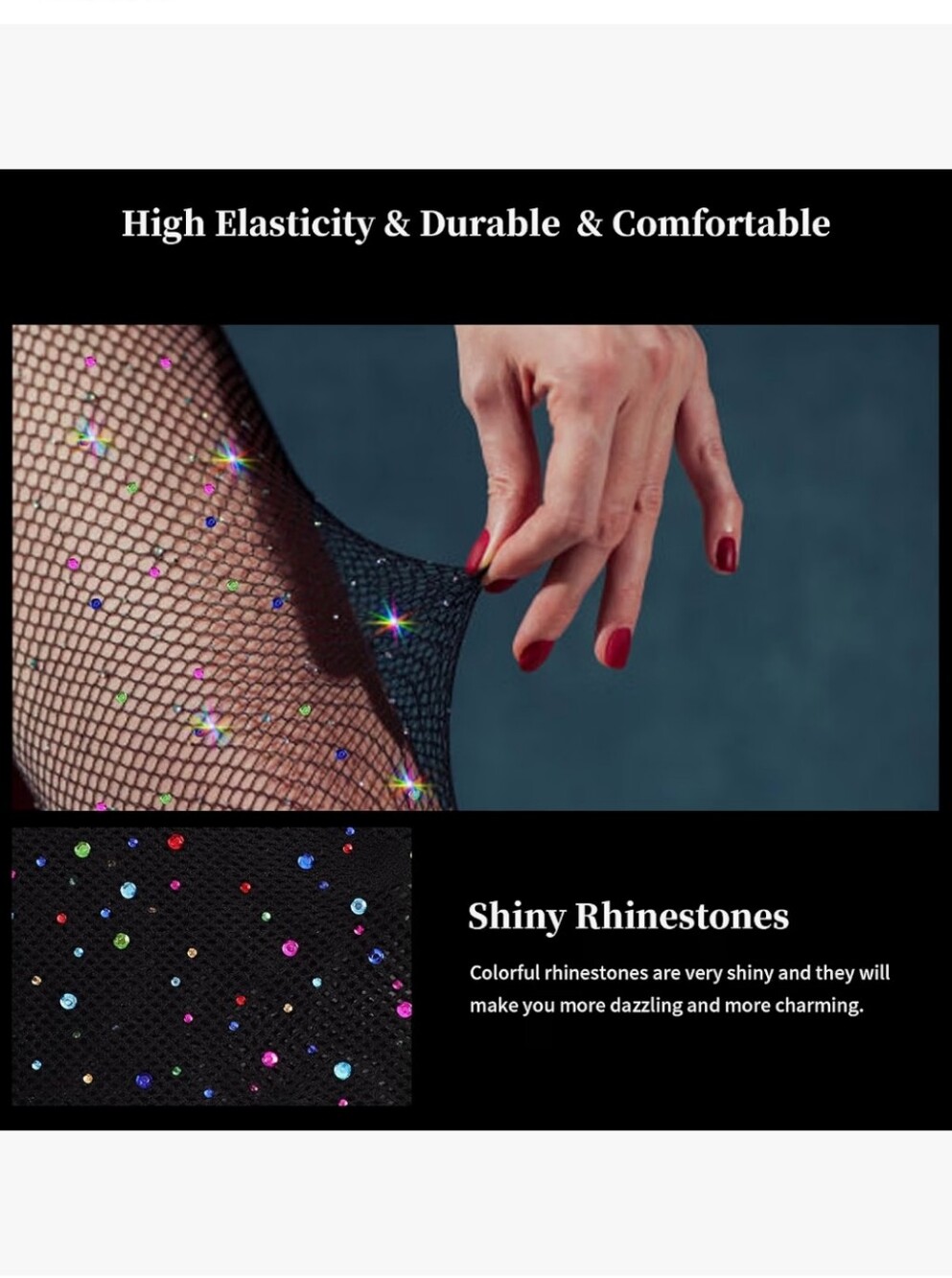 2 PCS Rhinestone Fishnet Stockings - Picture 2 of 5